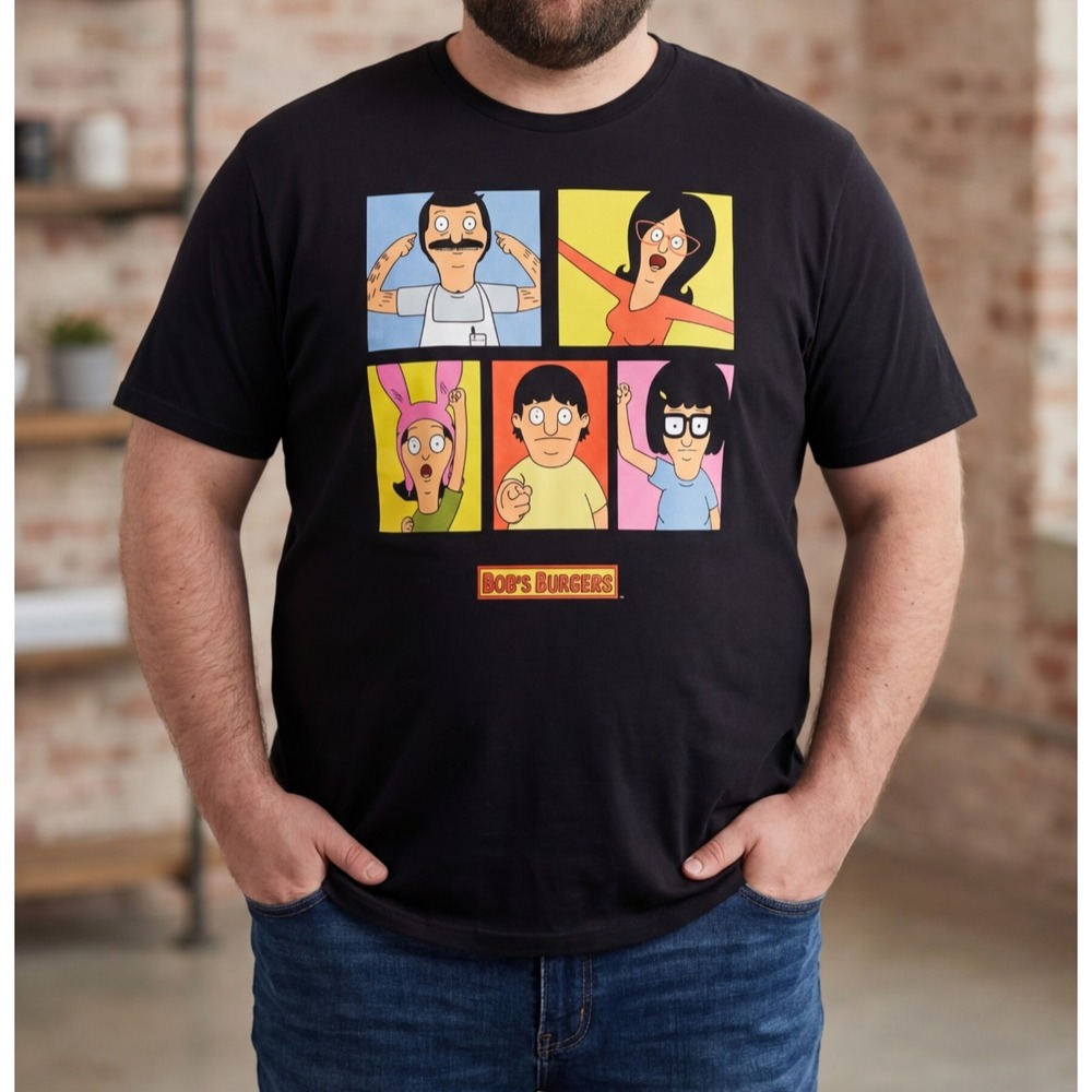 3XL Black Short Sleeve Bobs Burgers Mens Graphic T-Shirt Black Belcher Family